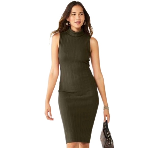 Nine West Dresses & Skirts - Nine West Women's Olive Green Sleeveless Turtleneck Bodycon Dress, Size L